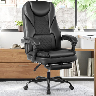 Latitude Run® Marama Ergonomic Leather Office Chair with Flip-Up